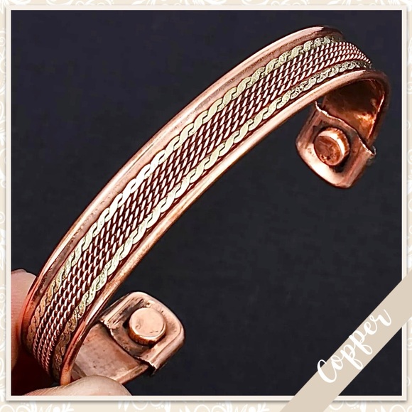 Copper Southwest-Styled Eclectic Artisan Bangle Cuff w/ Rope & Chain-Styled Trim - Picture 3 of 8